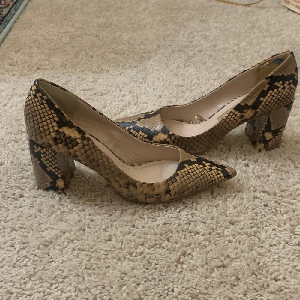 Zara Snakeskin Heels in Tan and Black